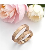 18K Gold Wedding Band Set-Diamond Band Set-Matte Gold Rings-Minimalist B... - $951.92 CAD+