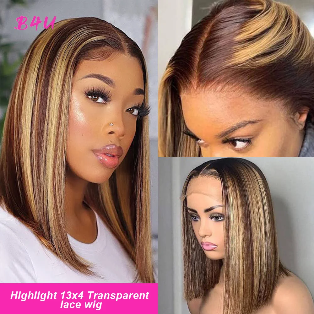 Highlight Bob Wig Colored Human Hair Wigs Brazilian Straight Lace Front Wig F - £33.37 GBP+