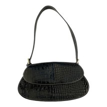 Liz Claiborne Purse Black Faux Crocodile Small Shoulder Bag Snap Close  - $19.49