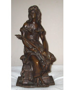 Hippolyte Moreau Bronze Seated Mandolin Girl on Marble Base Figurine, 14... - $431.20