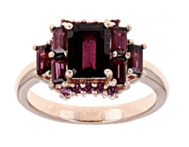 Raspberry Color Rhodolite 18K Rose Gold Sterling Silver Ring Size 9 - £119.89 GBP