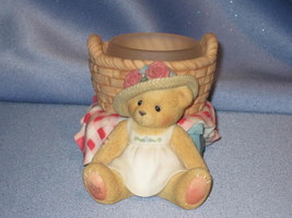 Cherished Teddies - Girl Bear with Basket Tea Light Holder. - $19.00