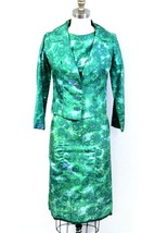 1950s VTG Wiggle Dress Suit Jerry Greenwald New York  XS Raw Silk Blue/G... - $133.65