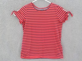 Nautica Womens 100% Cottn Shirt Sz M Melonberry Stripes Red Navy Tie Sleeve Nwot - £7.84 GBP