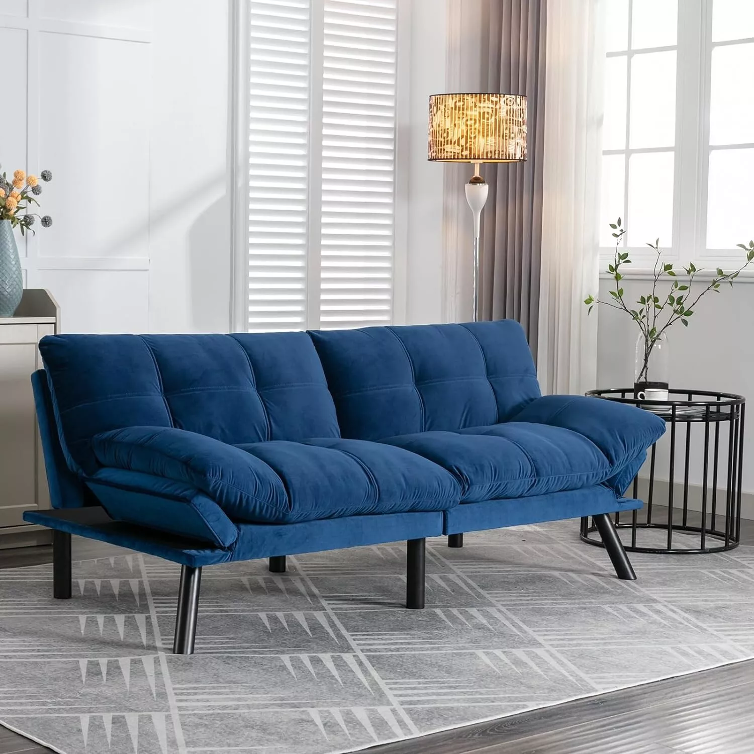 Blue Memory Foam Fabric Futon Sleeper Sofa Bed: Modern Recliner Couch - $397.33 CAD
