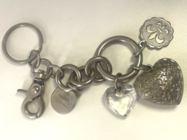 Kathy van Zeeland (B) Silver Tone Heart Keychain Key Ring Fob w/ Charms - £7.35 GBP
