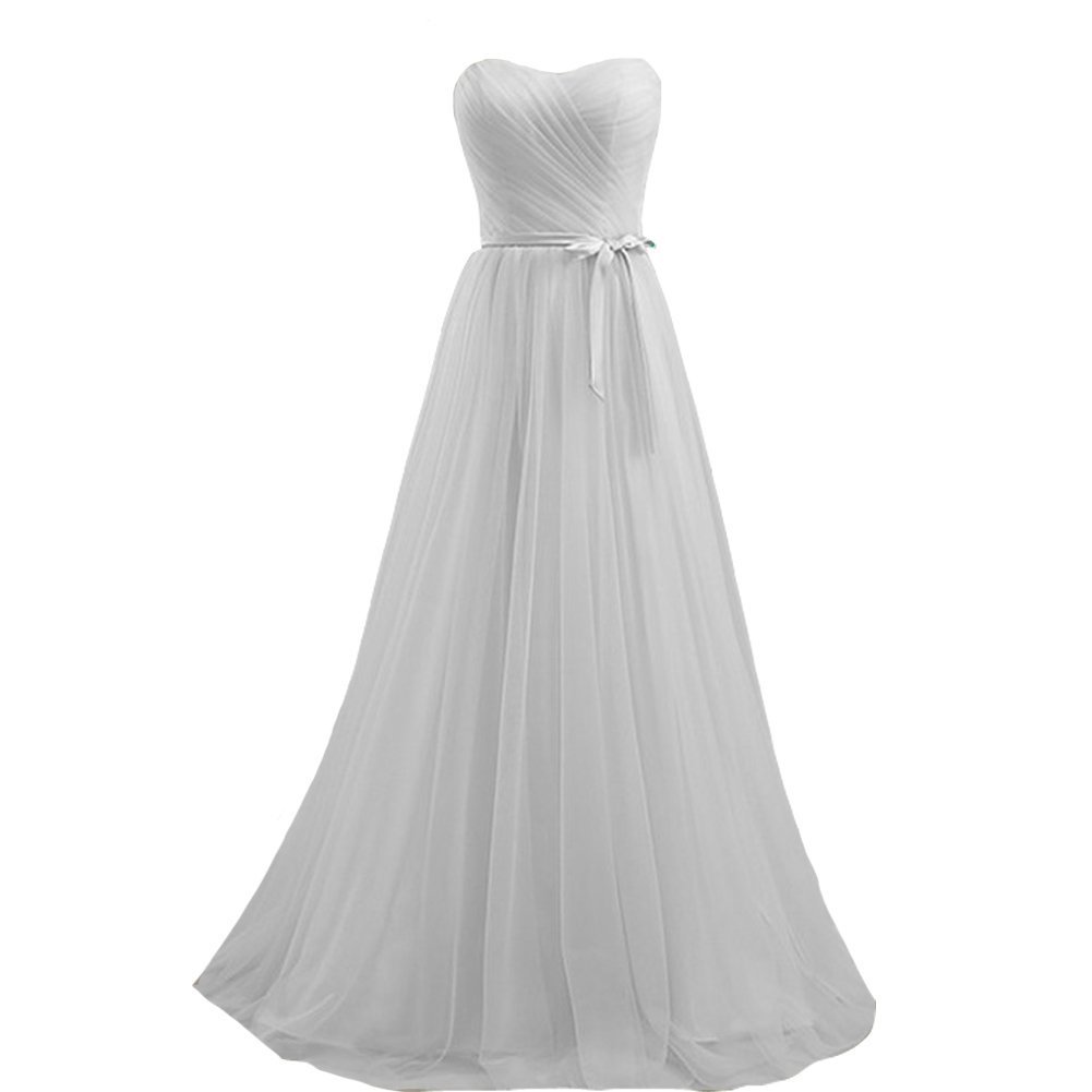 Kivary Simple Sweetheart A Line Tulle Sash Corset Formal Long Prom Bridesmaid Dr