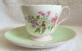 Vintage SHELLEY Fine Bone China Tea Cup &amp; Saucer Floral Mint Green Pink ... - £120.18 GBP