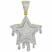 2.25CT Round Simulated Diamond Star Drip Pave Pendant 925 Silver Gold Plated   - £94.30 GBP