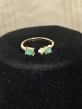 Vintage Avon Sea Green Moonstone Open Ring / Rhinestone Gold Tone Size 10 ! - £13.44 GBP