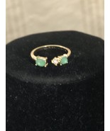 Vintage Avon Sea Green Moonstone Open Ring / Rhinestone Gold Tone Size 10 ! - £13.23 GBP