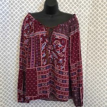  NWT burgundy paisley Aztec print peasant blouse - £17.15 GBP