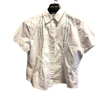 Women Blouse white/blue embroidered sz M - £15.78 GBP