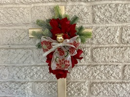 Christmas Cemetery Cross: Poinsettia grave flowers, Winter Grave Decoration - $36.47 CAD