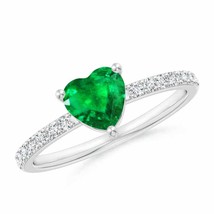 ANGARA 3-Prong-Set Heart Emerald Ring With Diamond Accents for Women in 14K Gold - £1,216.00 GBP