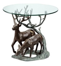 Two Deer Grazing By Tree Aluminum Cast Table (bfd) J15 - £1,558.08 GBP