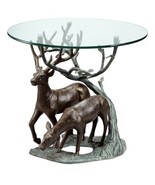 Two Deer Grazing By Tree Aluminum Cast Table (bfd) J15 - £1,556.97 GBP