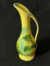 Vintage Paden City Artware Vase Yellow with Mottled dark green light green 7.5&quot; - £17.70 GBP