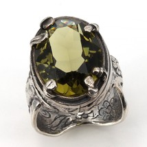 Retired Silpada Sterling Olivine Swarovski Crystal Sculpted Ring R1883 Size 7.75 - £39.33 GBP