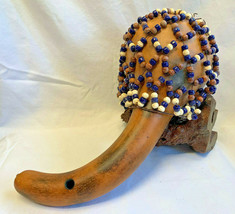 Beaded Gourd Shaker Rattle Instrument Blue Brown White Shekere Cowry Per... - $59.95