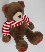 The Plush Factory Teddy Bear 12&quot; Heart Feet Ears Red Striped Shirt Stuffed Toy - £10.79 GBP