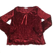 Vintage 90s Girls Red Velour Long Sleeve Embellished Top Blouse Size XL 12-14 - £7.61 GBP