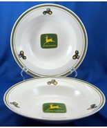 Gibson John Deere Tractor Rimmed Soup Bowls 9in Set of 2 White and Green - £18.04 GBP
