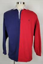 Vintage 90s Polo Ralph Lauren Long Sleeve Rugby Polo Shirt Red Blue Colorblock L - £27.24 GBP