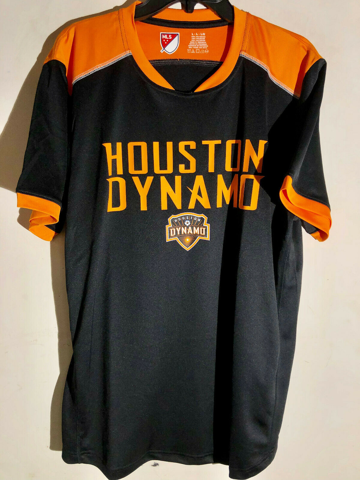 Adidas MLS HOUSTON DYNAMO Black/Orange Team Jersey sz L - £10.05 GBP