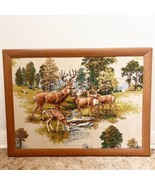Vintage Raised Fabric Deer Scene Framed Art Wall Hanging Picture Cabin A... - £39.10 GBP