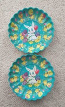 Lot of 2 Vintage EASTER Plastic Candy Treat Dish Bowl Tray Bunny Chick Egg 9.75&quot; - £17.58 GBP