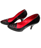 Vintage Neiman Marcus Pumps Patent Black Leather Cut Outs Size 7 B - $98.99