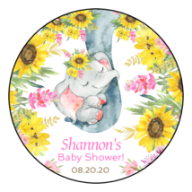 12 Girl Baby Elephant &amp; Sunflowers Baby Shower Stickers Favors Labels tags Pink - £9.43 GBP