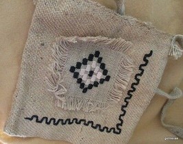 Handmade Burlap Tote Purse Kosova With Tags and Signed 11 x 12&quot; With Lon... - $15.84