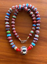 Multi color Chevrons and White Heart venetian Beads African COLLECTION Necklace - £41.15 GBP