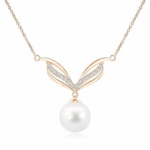 ANGARA Freshwater Pearl Angel Wings Necklace with Diamonds in 14K Solid Gold - £487.61 GBP