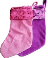 Two (2) Holiday ~ Christmas ~ Sequined Stockings ~  Quilted ~ PINK/PURPLE  - $18.70
