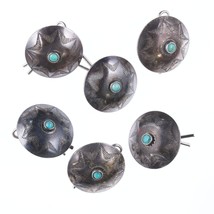 6 Vintage Navajo Stamped Sterling and turquoise buttons - £119.20 GBP