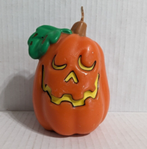 Halloween Candle Pumpkin Jack-o&#39;-Lantern Russ Style 2394 4.5&quot;x3.5&quot; Orange Green - $12.57