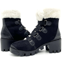 NEW Schutz Womens 6 Aretuza Black Suede &amp; Shearling Combat Boots Waterproof - £53.98 GBP