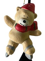 Vintage Ice Skating Bear Christmas Tree Ornament Handpainted Anthropomorphic - £10.91 GBP
