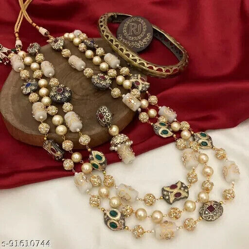 Primary image for Diwali Antique Kundan Beads Stone Long Har Earrings Tikka Jewelry Set Party Wea3