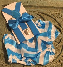New Boy cake smash set blue white chevron bloomers, suspenders, bow tie. - £10.72 GBP