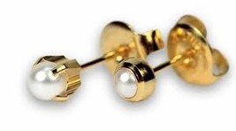 New 24 ct. Gold Plated White Bezel Pearl Personal Piercer 3 mm Ear Pierc... - $7.99