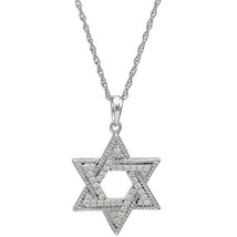 0.25CT Real Diamond Star of David Pendant Necklace 14K White Gold Plated Silver - £139.92 GBP