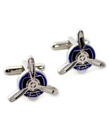 PROPELLER CUFFLINKS Airplane Pilot Aviation Plane Blue Retro with Gift B... - $217.46 MXN