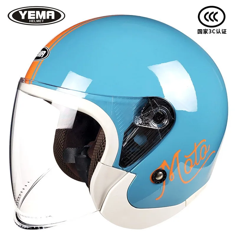 YEMA motorcycle Half Helmet man woman Vintage Removable scooter helmet cycling b - £235.48 GBP