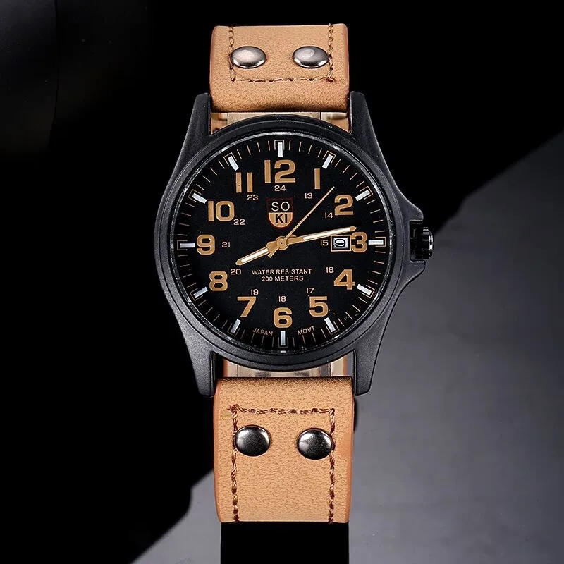 Men Sports Casual Wristwatch QuartzLeather Strap Watches Masculino Relog... - $15.43