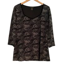 Susan Lawrence Stretch Top Size XL Black Gray Sweetheart Neckline Lined ... - $17.08