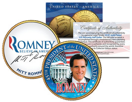 President Mitt Romney 24K Gold Plated Jfk Half Dollar Colorized Coin Rare Promo - £6.71 GBP